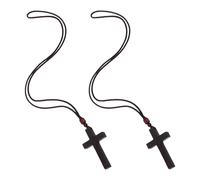 NIYANGLE Collar Colgante de Cruz de Madera Negra Ébano 2 Piezas, Joyas Católicas Unisex, Cadena Ligera para Oración y Uso Religioso, Accesorio Artesanal Vintage para Hombres y Mujeres