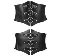 NIYANGLE Corsé Cinturón Elástico para Mujer 2 Piezas en Negro Diseño de Corazón y Círculo, Ancho y Ajustable para Complementar Atuendos Elegantes y Casuales