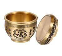 NIYANGLE Cuenco de Riqueza de Latón con Base de Feng Shui, Cuenco Decorativo Chino de 9.5 Cm para Almacenamiento y Buena Suerte en Hogar y Oficina, Accesorio de Decoración Vintage