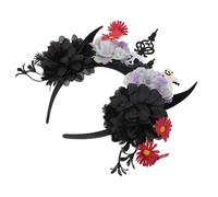 NIYANGLE Diadema con orejas de : disfraz de demonio de Halloween, tocado con flor, accesorio reutilizable para el cabello, ideal para fiestas de Halloween, disfraces, carnavales y otras festividades.