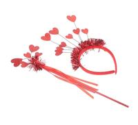 NIYANGLE Diadema de Corazón para San Valentín de Tocado de Corazones Rojos Aro de Pelo Delicado Accesorio Pelo de San Valentín Tocado para Fiestas Regalos de Fiesta Varita de Hada