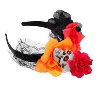 NIYANGLE Diadema de Halloween Encaje y Calavera, Accesorio Cabello Ligero y Cómodo Flores de Rosa Falsa para Fiestas Infantiles