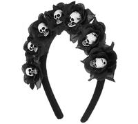 NIYANGLE Diadema De Halloween Flores Negras y Esqueleto Accesorio De Fiesta Temática Para Cosplay y Celebraciones Resistente y Reutilizable Estilo Único Que Atrae Miradas