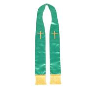 NIYANGLE Estola Clerical Bordada con Cruz Verde Reversible de 135 Cm con Borlas para Sacerdote y Pastor, Chal Sacerdotal Unisex para Bodas, Ceremonias Religiosas y Servicios Eclesiásticos