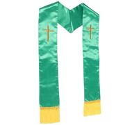 NIYANGLE Estola Reversible Bordada para Boda con Cruz Verde, Chal con Borlas Tipo Bufanda para Sacerdote y Pastor, Vestimenta Formal para Ceremonias Religiosas, 1 Pieza