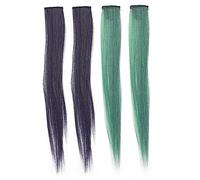 NIYANGLE Extensiones De Cabello Cortas Para Niña 4 Piezas Color Humo Azul y Verde Pavo Real Postizo Adecuado Para Fiestas y Diario Accesorio Cabello
