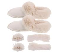 NIYANGLE Forros para Zapatos de Invierno de Felpa de Color Claro con Forro Grueso y Extraíble, Bandas Antideslizantes y Encanto Pompom para Esquí y Uso en Casa