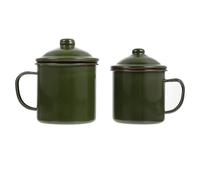 NIYANGLE Juego de 2 Tazas de Esmalte Color Verde Militar con Tapa Tamaños 8 CM y 9 CM Resistentes a Altas Temperaturas Inoxidables y Aptas para Bebidas el Hogar y Oficina