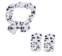 NIYANGLE Juego de Diadema y Pulsera de Franela para Cuidado Piel, 3 Piezas, Tamaño Estándar, Banda Cabeza y Muñequera Estampado de Leopardo Blanco, Uso para Limpieza Facial y Spa