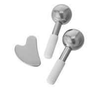 NIYANGLE Juego Gua Sha Acero Inoxidable Rodillo Facial Masajeador de Hielo para Cara y Cuello, Tabla Raspado Corporal y Facial para Spa y Cuidado Diario, Herramienta Masaje Guasha