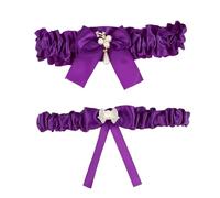 NIYANGLE Ligas de Novia para Novia Ligas de Boda de Tela Púrpura 2 Piezas Diseño Decorado Perlas Accesorio Cómodo para Ceremonia y Recepción