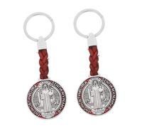 NIYANGLE Llaveros Religiosos Cruz San Benito 2 Unidades Metal Rojo Colgante Protección Obsequio Comunión Catequistas Accesorios para Bolso