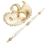 NIYANGLE Máscara de Mascarada Veneciana Dorada de Plástico para Mujer con Palo, Reutilizable y Resistente para Fiestas de Carnaval y Disfraces Elegantes