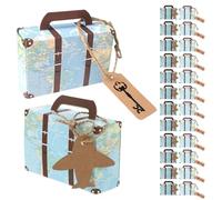 NIYANGLE Mini Cajas de Obsequio Vintage de Papel Kraft con Diseño de Maleta y Mapa 8x5x3 Cm, 60 Unidades para Dulces, Fiestas y Bodas, Caja Portátil para Embalaje y Almacenamiento