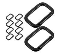 NIYANGLE Mosquetones de Aluminio Negros Engrosados, Gancho de Seguridad Cuadrado, Clips Metálicos para Llavero, Pack de 10 Unidades, Resistentes y Ligeros, Ideales para Senderismo, Camping