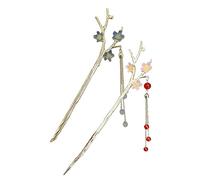 NIYANGLE Palillos Pelo Flores y Borlas 2 Piezas Tamaño Mediano Metálicos Para Mujeres Cabello Largo Uso Diario y Recogidos Estilo Antiguo Azul Lago y Rosa