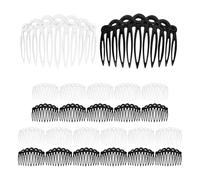 NIYANGLE Peinetas Laterales Vintage de Plástico, 7,5 Cm, 11 Dientes para Cabello Fino y Delgado, Set de 24 Piezas Negro y Transparente, Accesorio Ligero para Peinados