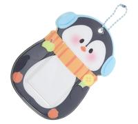 NIYANGLE Portatarjetas de PVC Llavero de Dibujos Animados Pingüino Negro, Tarjetero Multifuncional para Tarjetas de Identificación, Tarjetas de Autobús y Fotos, Accesorio Práctico