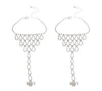 NIYANGLE Pulsera de cadena de mano con diamantes de imitación, 2 unidades, anillo de dedo de plata brillante, arnés de mano, joyería, pulsera de esclavas de boda para espectáculos de baile