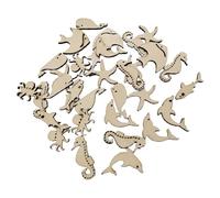 NIYANGLE Rodajas de Madera sin Terminar 50 Piezas Formas de Animales Marinos Color Madera Natural Recortes para Manualidades DIY Infantiles Decoración de Fiestas y Proyectos Creativos