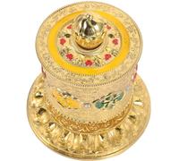 NIYANGLE Rueda de Oración Tibetana de Cobre Puro Pequeña, Adorno Budista Dorado con Seis Sílabas Sagradas, Decoración Religiosa Portátil para Meditación y Ambiente Zen Hogar