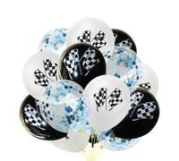 NIYANGLE Set de 15 Globos de Látex para Fiesta Lentejuelas y Confeti en Colores Blanco y Negro Diseño de Bandera de Carreras para Graduación