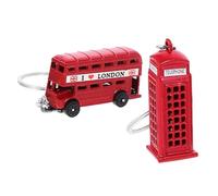 NIYANGLE Set de 2 Llaveros de Metal Diseño Retro de Autobús y Cabina Telefónica en Aleación de Zinc, Colgantes Decorativos Rojos para Obsequio y Decoración de Bolsos