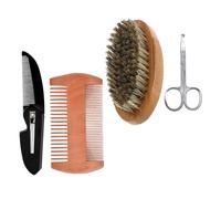 NIYANGLE Set para Cuidado Barba para Hombres Peine de Madera Doble Cara y Cepillo de Cerdas, Portátil y Adecuado para Peinar Bigote y Barba Tijeras Incluidas
