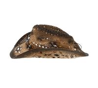 NIYANGLE Sombrero de Paja Trenzada Sombrero de Paja de Vaquera Estilo Occidental Transpirable y Portátil Color Café Talla M 56-58cm para Playa y Uso al Aire Libre