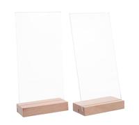 NIYANGLE Soporte de Acrílico Transparente para Letreros de Mesa 100X200Mm Base de Madera en L Doble Ranura Vertical y Horizontal Expositor Profesional para Menús y Eventos 2 Piezas