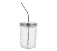 NIYANGLE Tarro Multifuncional de Vidrio 500 Ml Transparente con Pajita, Diseño Antideslizante Diamante, Juego de 4 Piezas para Jugo, Leche y Bebidas Frías o Calientes en Hogar y Oficina