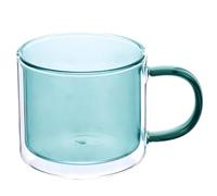 NIYANGLE Taza de Café de Vidrio Doble Capa de 250ml con Asa Verde, Diseño Simple para Bar y Hogar, Vaso Resistente al Calor y Frío