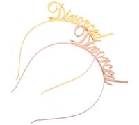 NIYANGLE Tocados Decorativos Pelo Dorados para Fiesta de Divorciadas, Diademas de Aleación Elásticas Superficie Lisa y Brillante, Pack de 2 Piezas