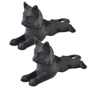 NIYANGLE Tope de Puerta Forma de Gato para Gatos Negro de Hierro Fundido 2 Piezas Protección de Pared y Mantiene la Puerta Abierta, Diseño Robusto y Elegante