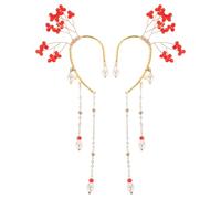 NIYANGLE Un par de pendientes colgantes con clip y diamantes de imitación para mujer, con borla larga, estilo trepador, de hadas, elfos, para el cartílago. Joyería sin perforación para fiestas y