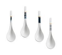 NIYANGLE Uso Práctico 4 Cucharas de Cerámica de Color Claro Mango Largo Diseño Creativo para Sopa Ideales para Utensilios de Cocina en Restaurante