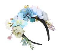 NIYANGLE Venda Cintas Para El Pelo De Las Mujeres Tiara Fiesta Banda Para El Pelo Flores Diadilla Banda De Cabello Floral Seda Novia Accesorios Chicas Bows Diademas De Niñas Azul Tela