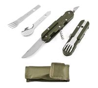 NIYATA Cubertería Multifunción Para Acampada 5 en 1 Cuchillo Cuchara Tenedor Todo en 1 Cubiertos de Acero Inoxidable Plegable Apto Para Aventuras Picnics Camping