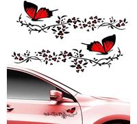 Niyata - Lote de 2 pegatinas con diseño de flores y mariposas, flores y mariposa para coche, pegatina de flor negra