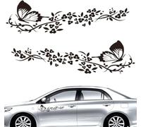 Niyata - Lote de 2 pegatinas para coche, con diseño de mariposas y flores, pegatinas de tuning para campana de coche, motocicleta, tablas de ruedas, mallas, paredes (Negro)