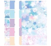 NIYATA - Lote de 5 separadores para archivadores (6 agujeros, hojas separadoras con motivos de flores de cerezo y cielo estrellado, color brillante
