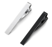 NIYATA - Pinza de corbata para hombre delgada de acero inoxidable, juego de 2 pinzas clásicas, pinza de corbata elegante para bodas y negocios, 5.5cm, acero inoxidable, elegante clip de corbata