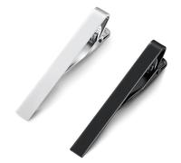NIYATA - Pinza de corbata para hombre delgada de acero inoxidable, juego de 2 pinzas clásicas, pinza de corbata elegante para bodas y negocios, 5.5cm, acero inoxidable, elegante clip de corbata