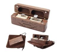 NIYATA Ringbox Hochzeit, Ringkissen Holz, Nussbaumholz Ringbox, Caja Organizadora Ringbox Schmuck Ringschatulle, mit Aufbewahrungstasche für Einweihungsparty, Hochzeitstag, Weihnachten, Thanksgiving