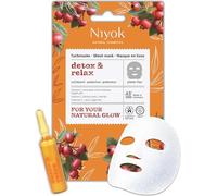 Niyok Mascarilla de tela Detox & Relax Naturkosmetik 1 pieza | Con vitamina C y aceites vegetales, COSMOS NATURAL, fibra vegetal compostable, fabricado en Alemania, cuidado antioxidante