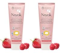 Niyok® Pasta de dientes orgánica para niños (75 ml) • Natural sin flúor para proteger dientes y encías • Crema dental vegana con sabor a fresa y frambuesa (Paquete de 2)