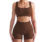 niyokki Conjuntos de entrenamiento para mujer, ombligueras sin costuras, leggings a juego, trajes de 2 piezas, trajes de entrenamiento de yoga de dos piezas, Marrón, M