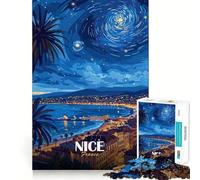 Niza, Francia︰ Paisaje Urbano Estrellado Nocturno, Rompecabezas de 1000 Piezas para Adultos, Juguete para ejercitar la Mente, Juguete de diseño Tranquilo y Divertido, Regalo Original (38x26cm)