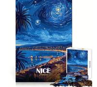 Niza, Francia︰ Paisaje Urbano Estrellado Nocturno, Rompecabezas de 1000 Piezas para Adultos, Juguete para ejercitar la Mente, Juguete de diseño Tranquilo y Divertido, Regalo Original (38x26cm)