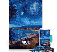 Niza, Francia︰ Rompecabezas de Paisaje Urbano Nocturno Estrellado para Adolescentes, 1000 Piezas, Juguete de lógica, diversión Familiar, Corte de precisión, (50x75cm)